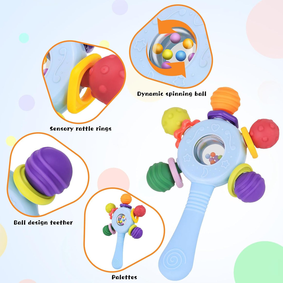Baby Toys 0-6 Months,Sensory Toy for Baby 0-6 Months Montessori Rattle Early Educational Teething Toys for Babies Teether Chew Partner Gift for Newborn Boys and Grils (Blue)