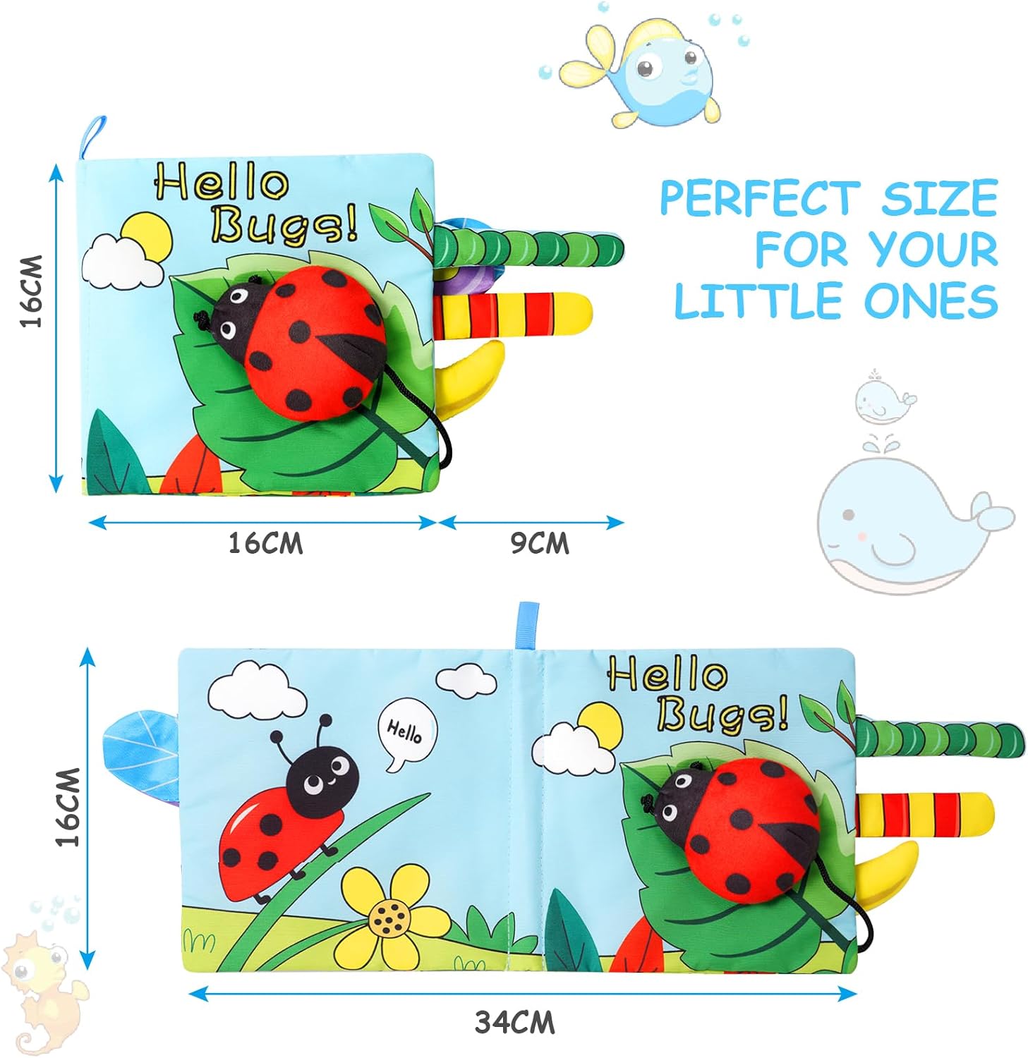 Vicloon 3D Animals Tails Soft Cloth Book | Crinkle, Sensory Touch & Feel Toy for Babies