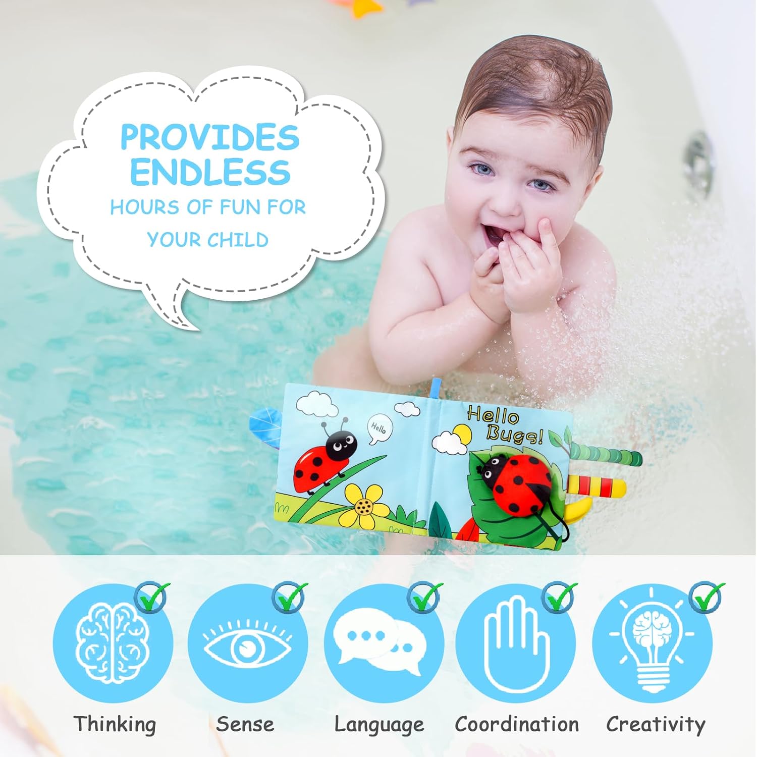 Vicloon 3D Animals Tails Soft Cloth Book | Crinkle, Sensory Touch & Feel Toy for Babies