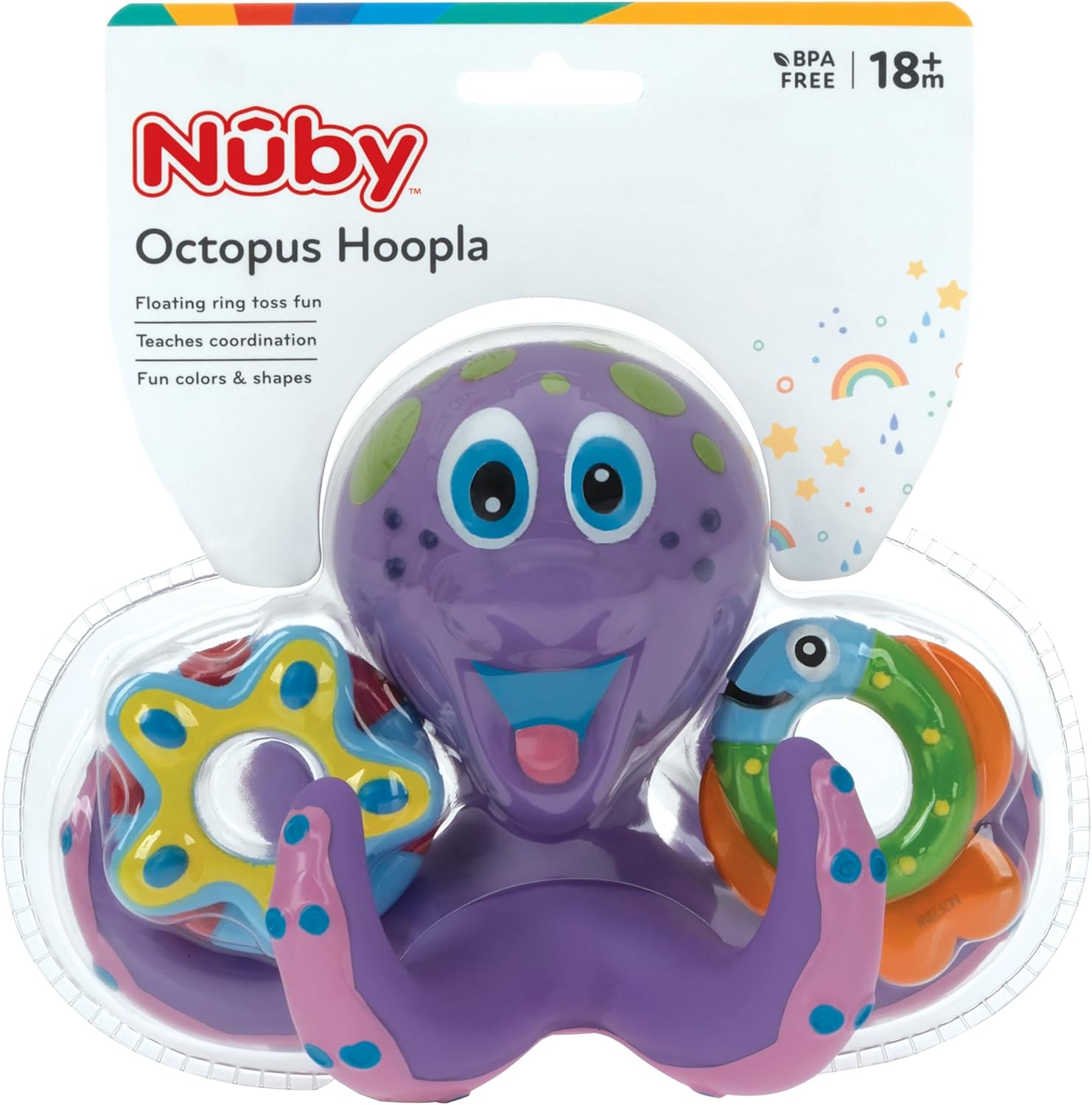 Octopus Floating Bath Toy - Sensory Development | 3 Rings Included | Colourful