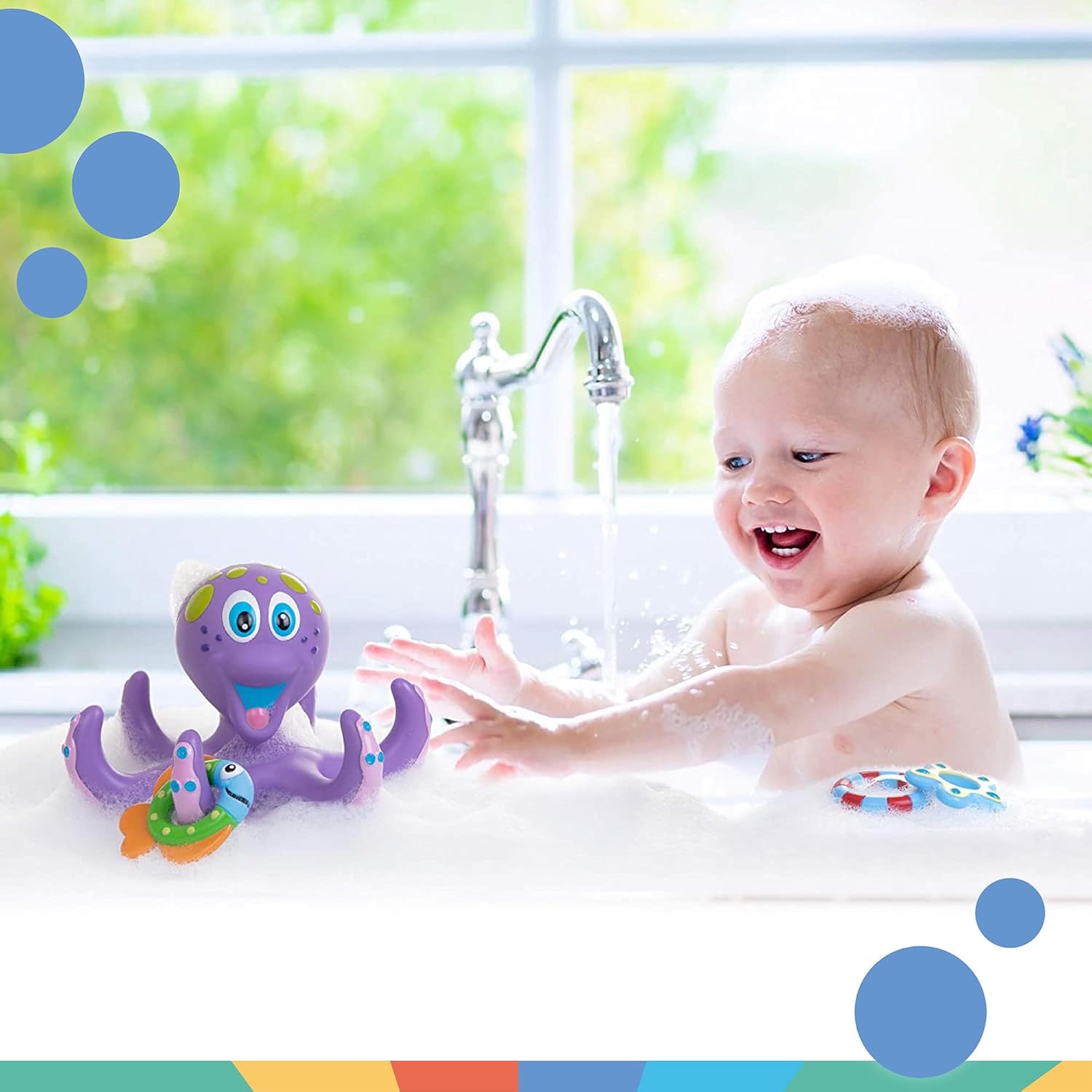 Octopus Floating Bath Toy - Sensory Development | 3 Rings Included | Colourful