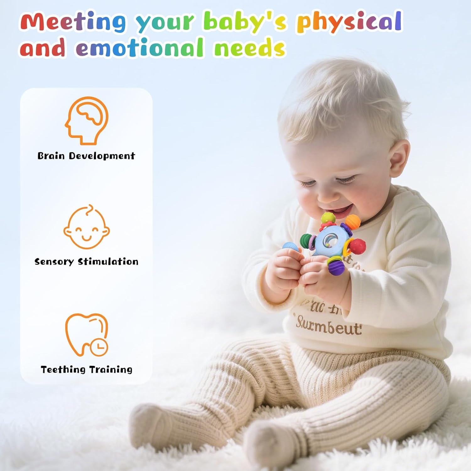 Baby Toys 0-6 Months,Sensory Toy for Baby 0-6 Months Montessori Rattle Early Educational Teething Toys for Babies Teether Chew Partner Gift for Newborn Boys and Grils (Blue)