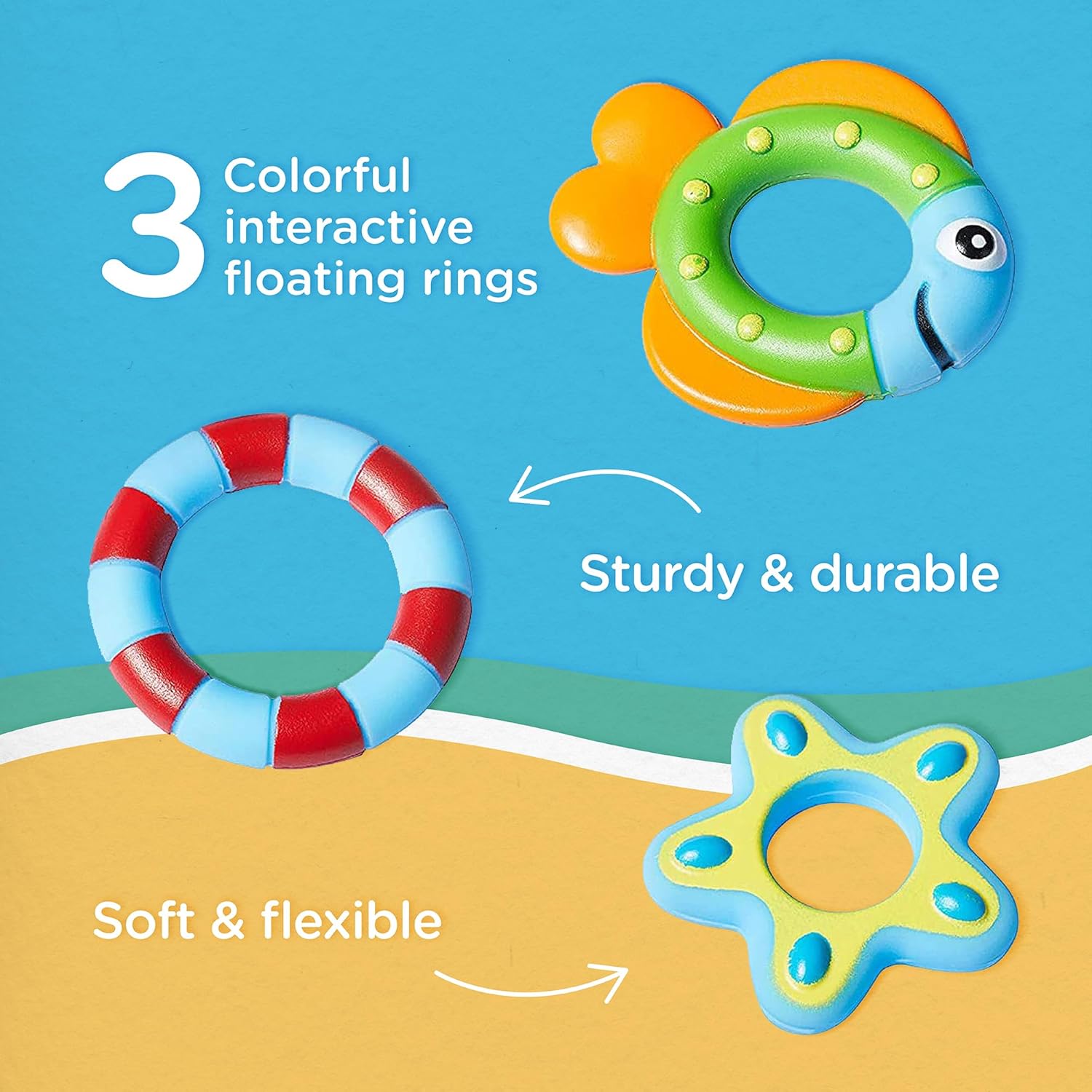 Octopus Floating Bath Toy - Sensory Development | 3 Rings Included | Colourful