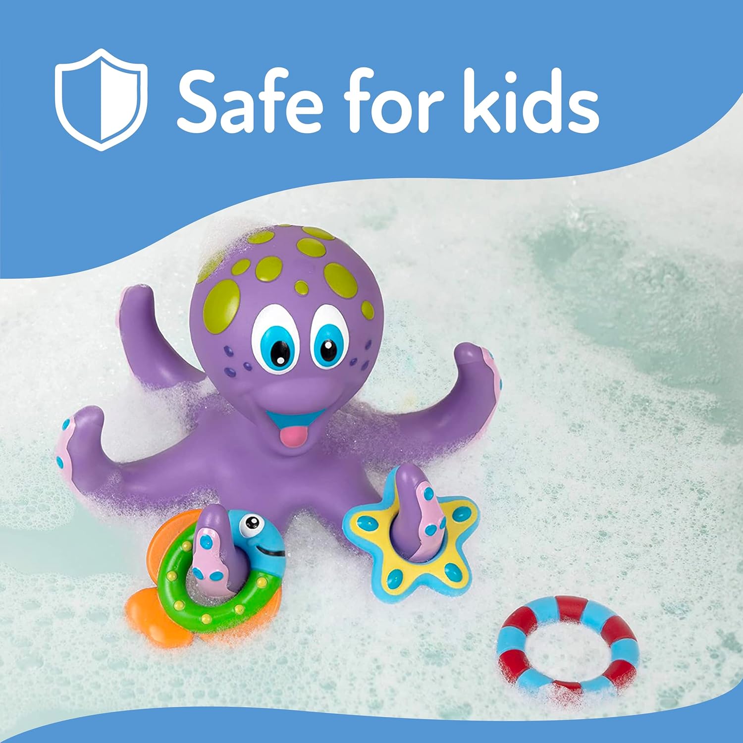 Octopus Floating Bath Toy - Sensory Development | 3 Rings Included | Colourful