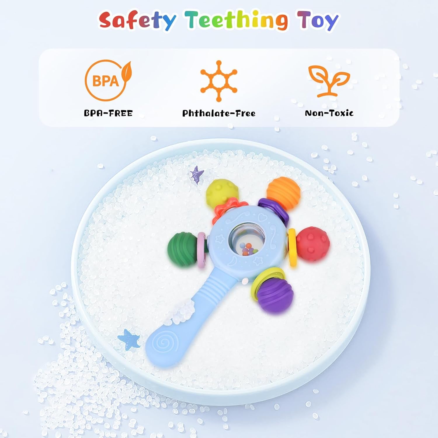 Baby Toys 0-6 Months,Sensory Toy for Baby 0-6 Months Montessori Rattle Early Educational Teething Toys for Babies Teether Chew Partner Gift for Newborn Boys and Grils (Blue)