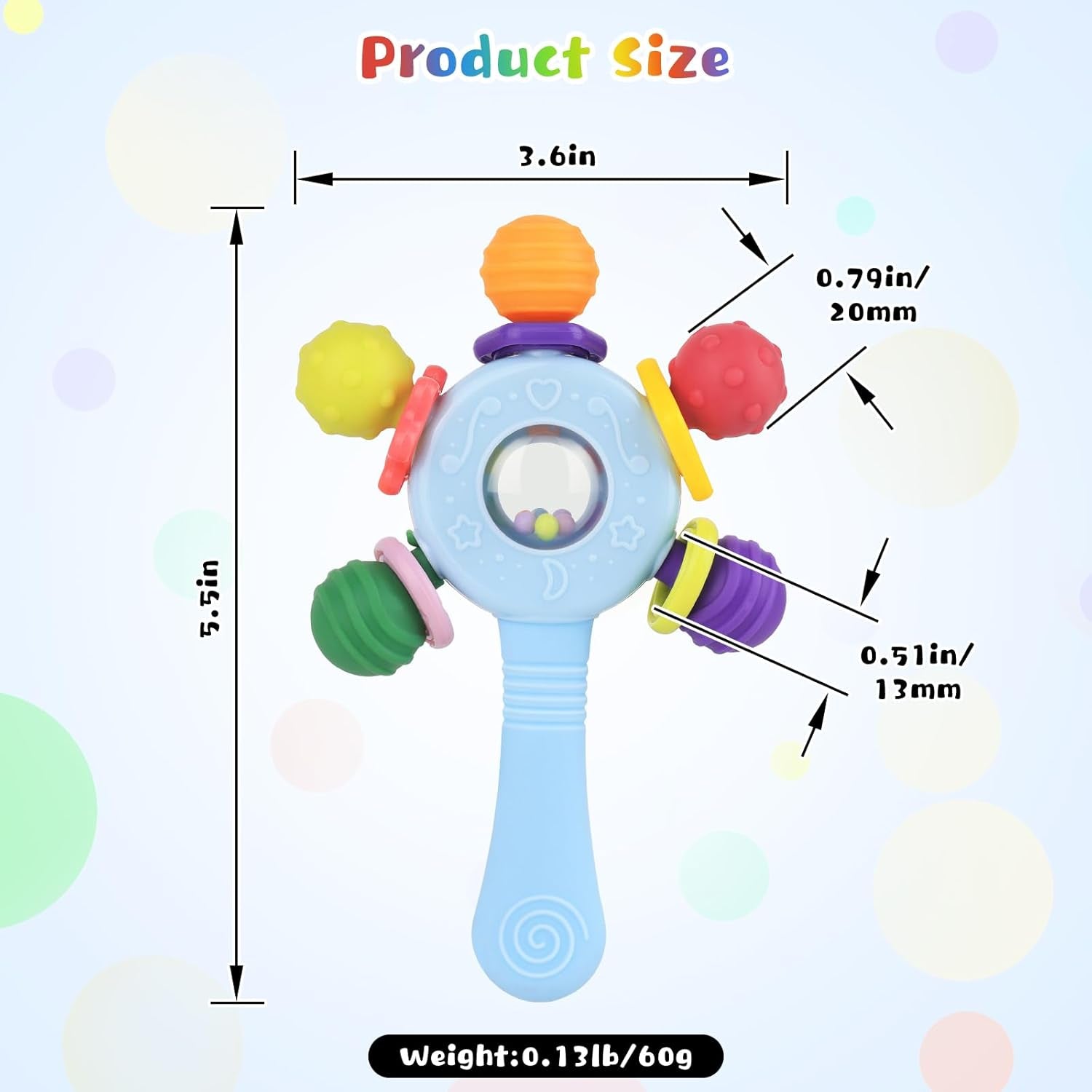 Baby Toys 0-6 Months,Sensory Toy for Baby 0-6 Months Montessori Rattle Early Educational Teething Toys for Babies Teether Chew Partner Gift for Newborn Boys and Grils (Blue)